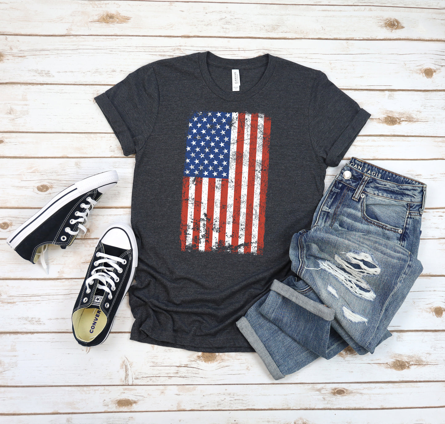 American Pride T-Shirt, Vertical American Flag, Grunge Tee