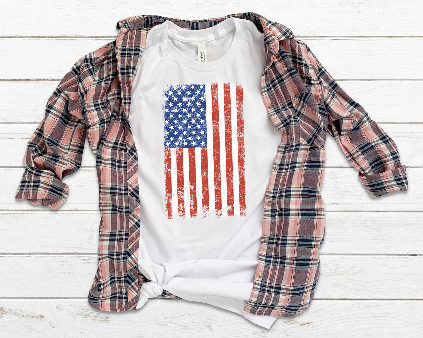 American Pride T-Shirt, Vertical American Flag, Grunge Tee