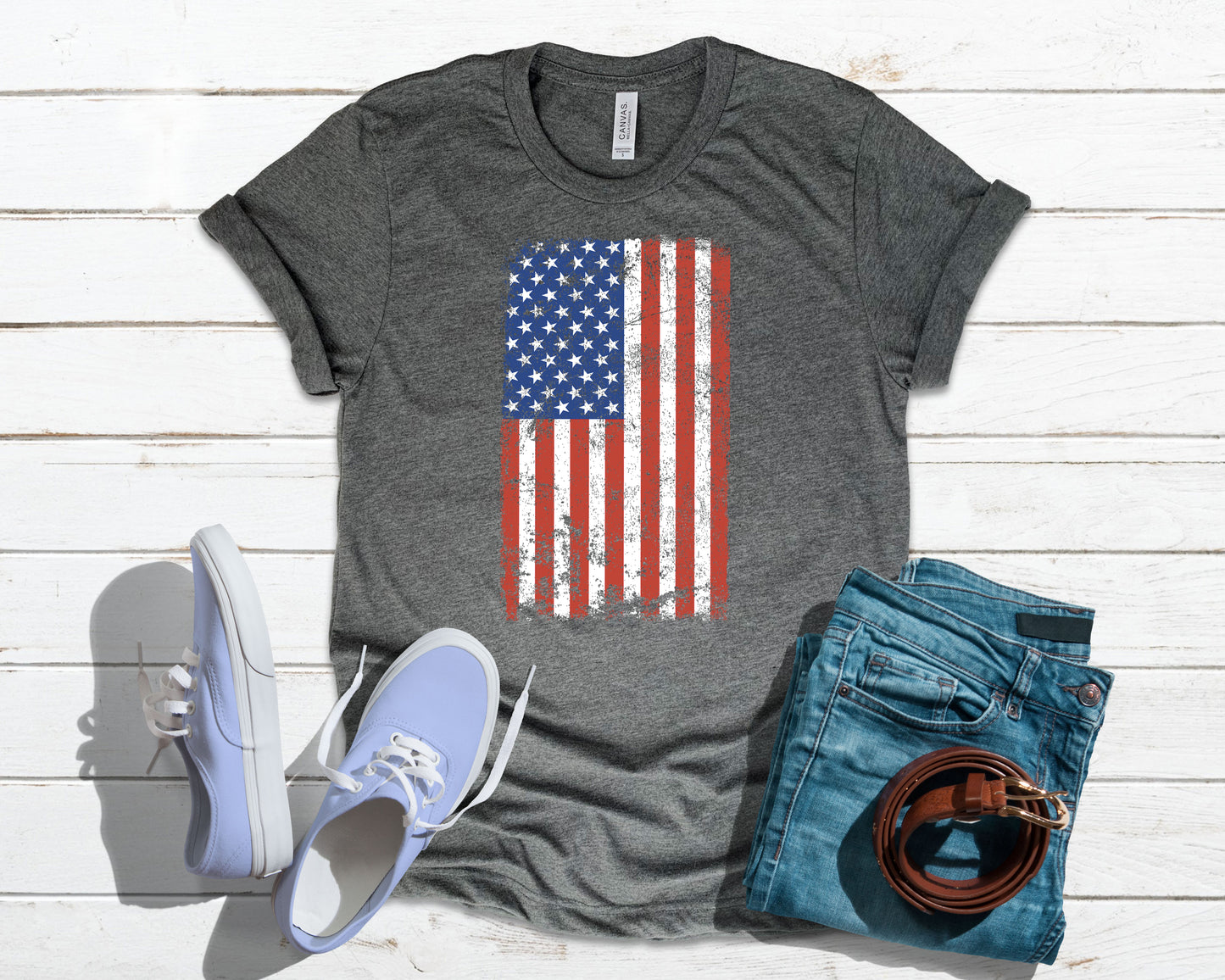 American Pride T-Shirt, Vertical American Flag, Grunge Tee