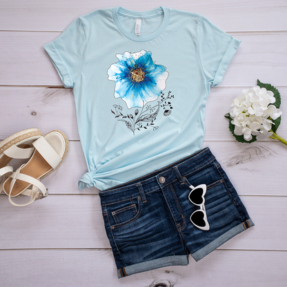 Abstract Blue Flower Metallic Tee