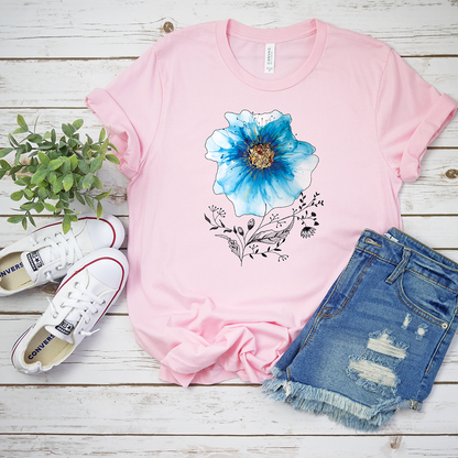 Abstract Blue Flower Metallic Tee