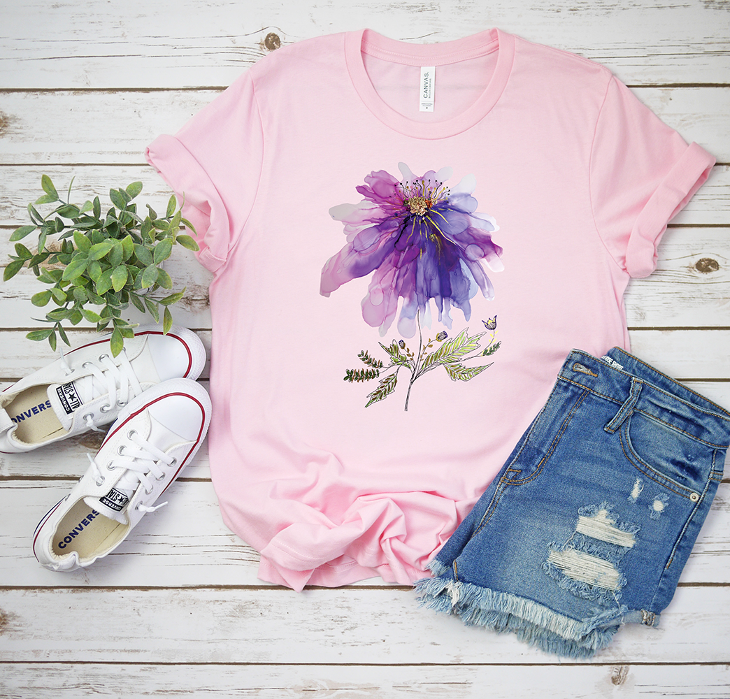 Abstract Purple Flower Metallic Tee