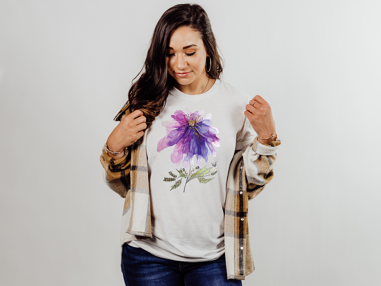 Abstract Purple Flower Metallic Tee