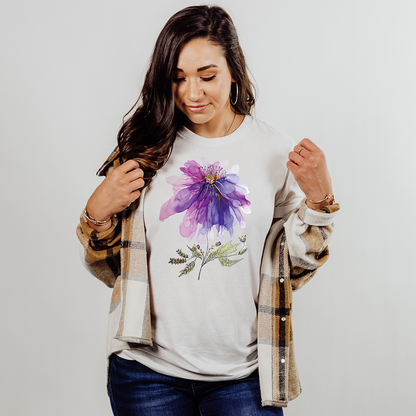 Abstract Purple Flower Metallic Tee