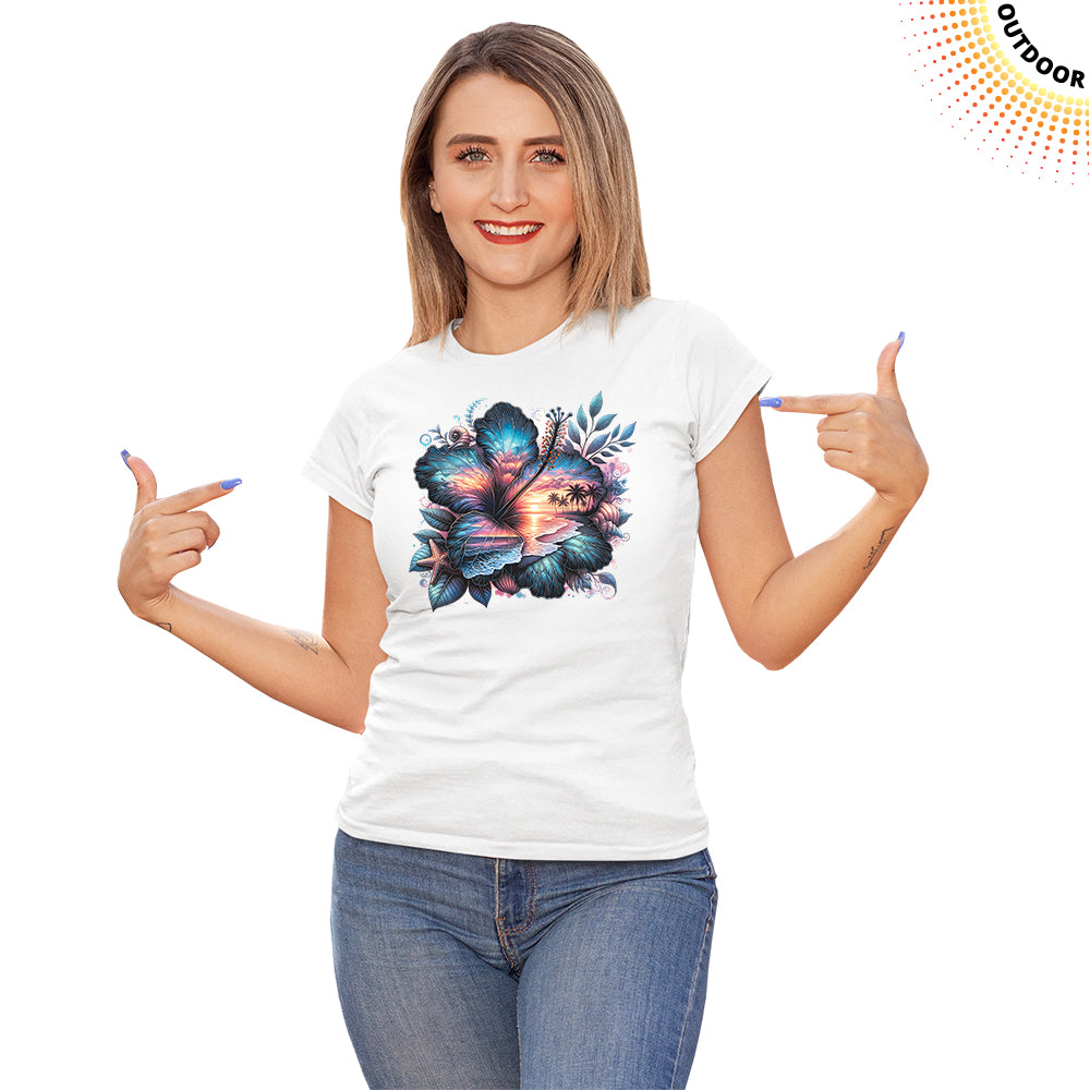 Women's Hibiscus Beach Solar Tee