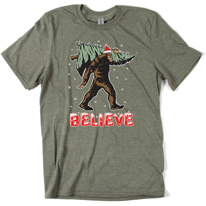 Sasquatch T-shirt, Believe Christmas