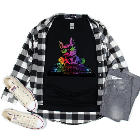 Technicolor DJ Cat T-Shirt