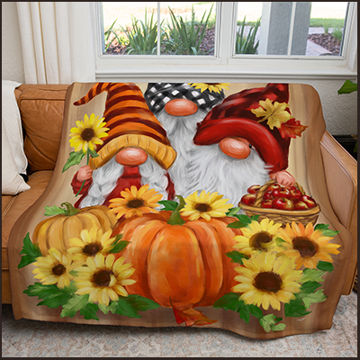 50" x 60" Three Fall Gnomes Plush Minky Blanket