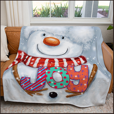 50" x 60" Joy Snowman Plush Minky Blanket