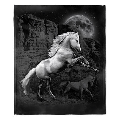50" x 60" White Horse Wilderness Plush Minky Blanket