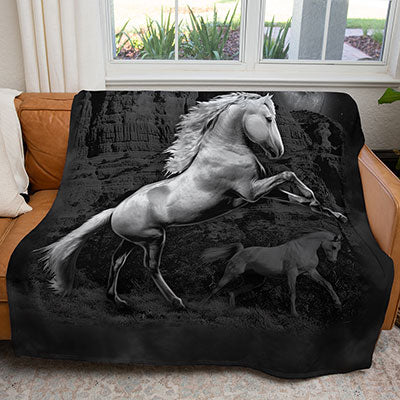 50" x 60" White Horse Wilderness Plush Minky Blanket