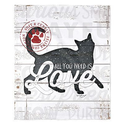 50" x 60" All You Need Is Love Cat Plush Minky Blanket