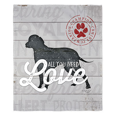 50" x 60" All You Need Is Love Dog Plush Minky Blanket