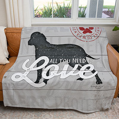 50" x 60" All You Need Is Love Dog Plush Minky Blanket