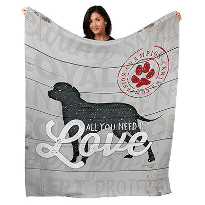 50" x 60" All You Need Is Love Dog Plush Minky Blanket