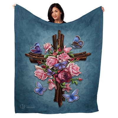 50" x 60" Butterfly Rose Cross Plush Minky Blanket