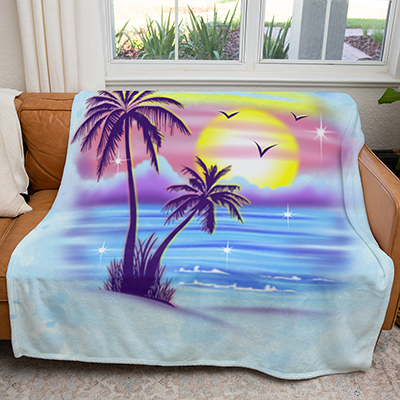 50" x 60" Airbrush Palm Trees Plush Minky Blanket