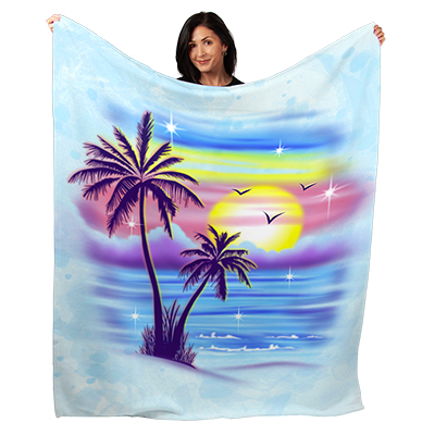 50" x 60" Airbrush Palm Trees Plush Minky Blanket