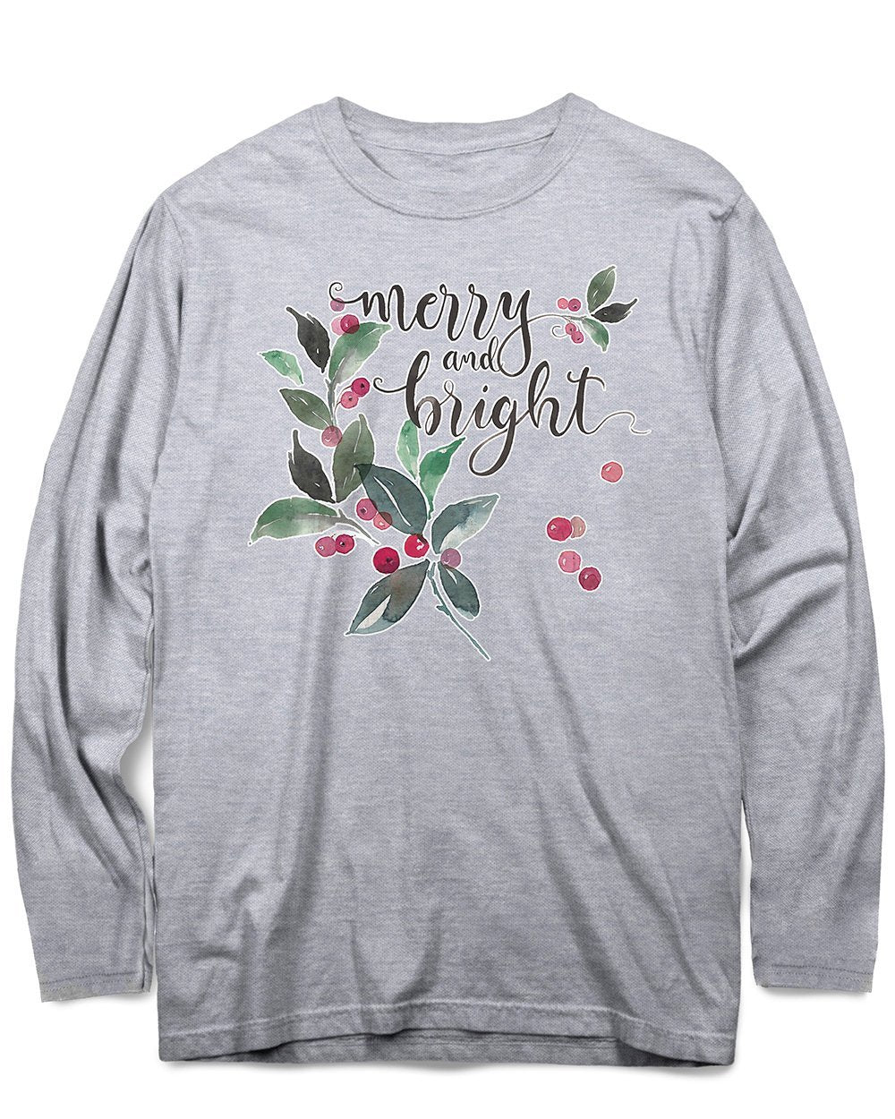 Women's Christmas Cotton Long Sleeve Merry and Holly