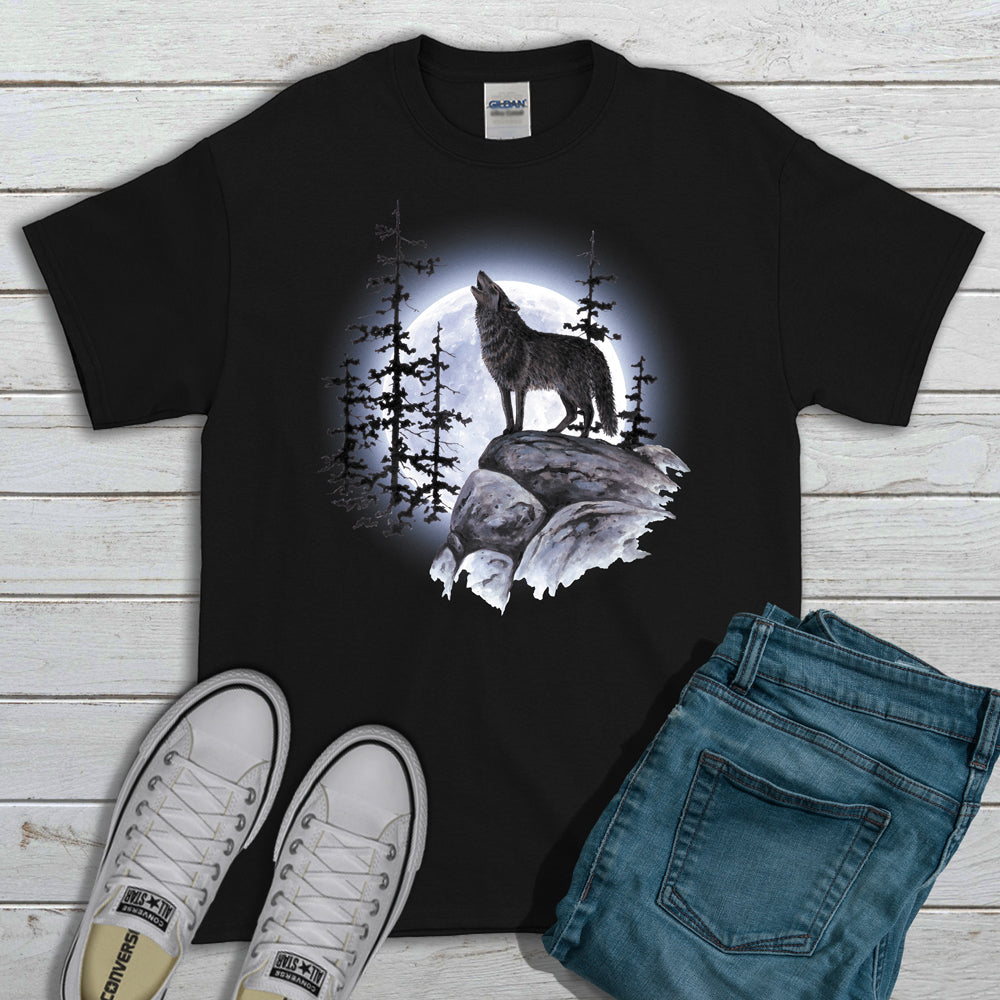 Wild Animal T-shirt, Wolf Howling at the Moon Tee