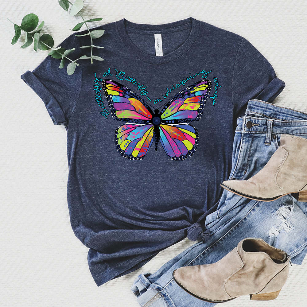 Colorful Butterfly T-Shirt, Neon Butterfly Tee