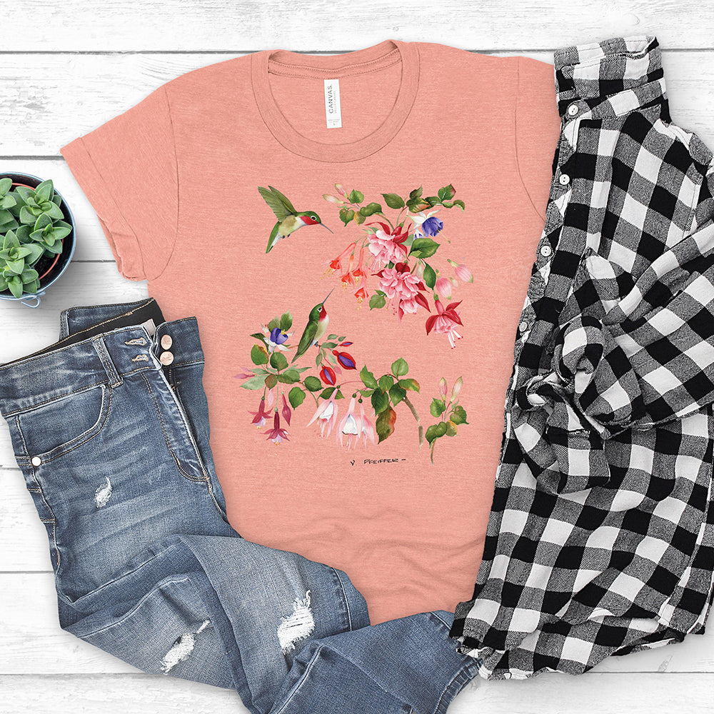 Springtime T-Shirt, Hummingbird Fuchsias Tee