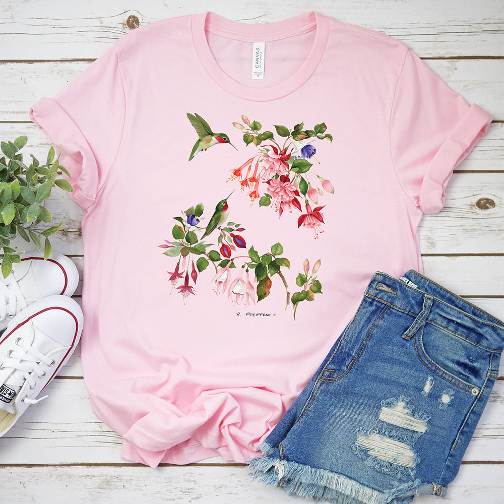 Springtime T-Shirt, Hummingbird Fuchsias Tee