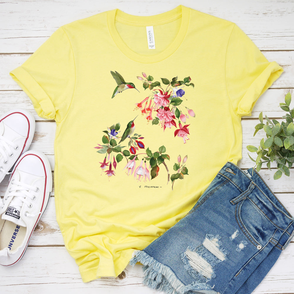 Springtime T-Shirt, Hummingbird Fuchsias Tee