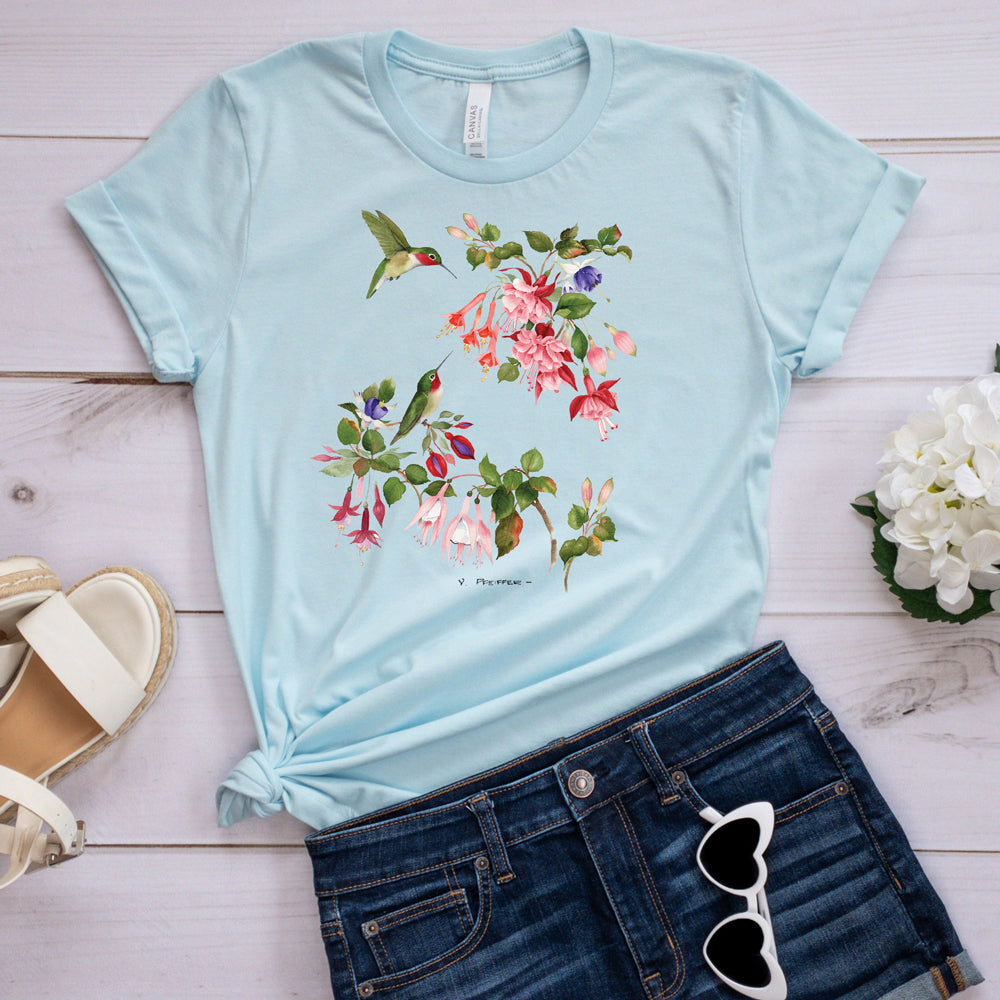 Springtime T-Shirt, Hummingbird Fuchsias Tee