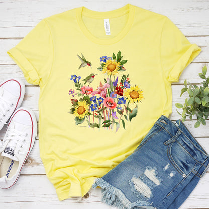 Springtime T-Shirt, Sunflowers & Hummers Tee