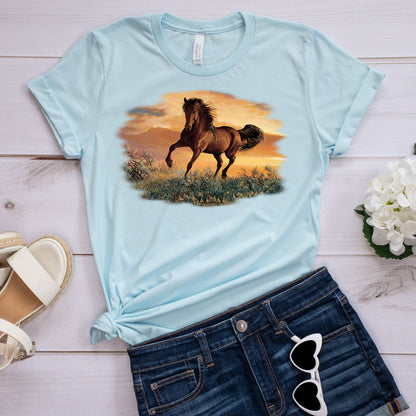 Horses T-Shirt, Horse Galloping in Sunset Tee