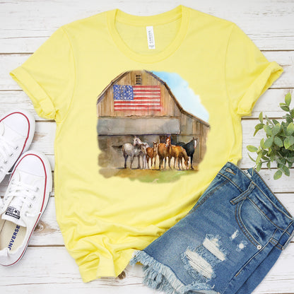 Horses T-Shirt, American Flag Barn Tee