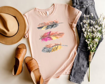 Feather T-Shirt, Colorful Feather Tee