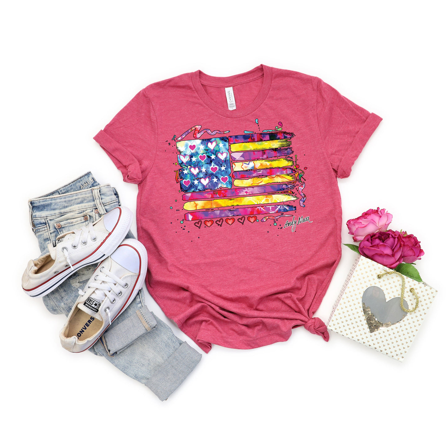 American Flag T-Shirt, Colorful Flag Tee