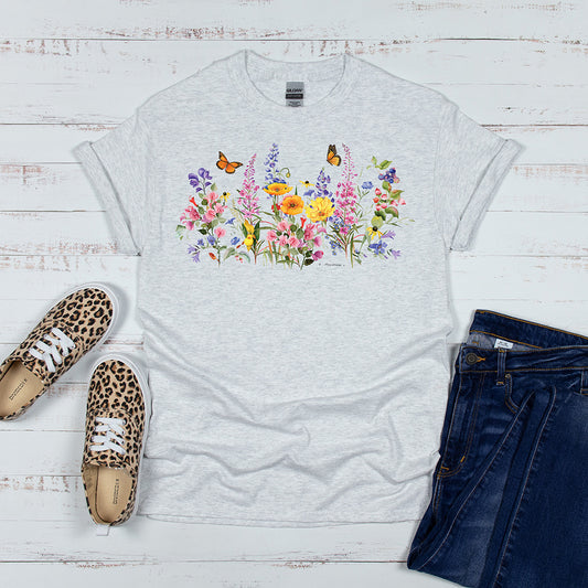 Springtime T-Shirt,  Flowers and Butterfly Floral Tee