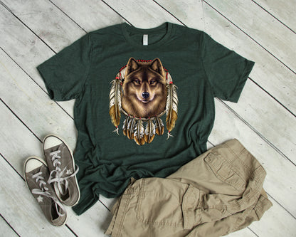 Southwest T-Shirt, Wolf Dreamcatcher Tee