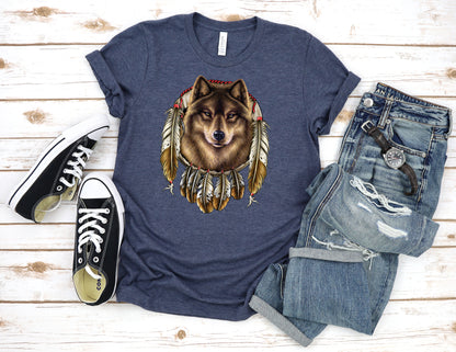 Southwest T-Shirt, Wolf Dreamcatcher Tee