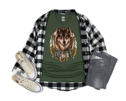 Southwest T-Shirt, Wolf Dreamcatcher Tee