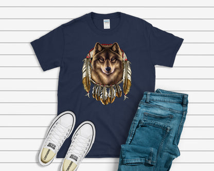 Southwest T-Shirt, Wolf Dreamcatcher Tee