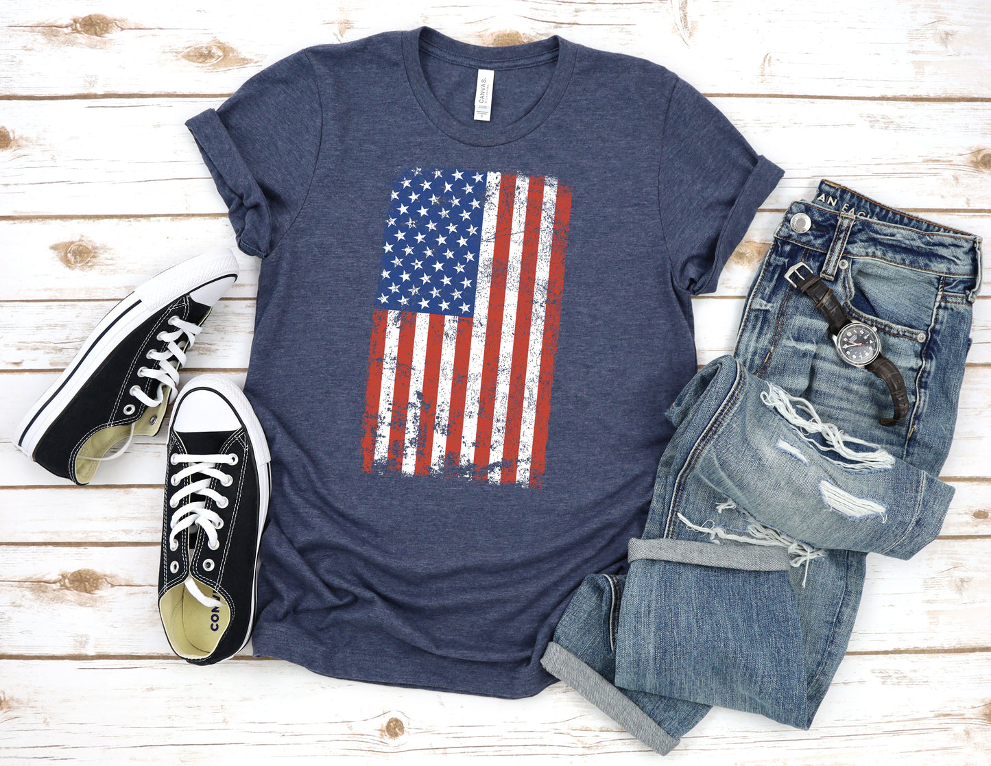 American Pride T-Shirt, Vertical American Flag, Grunge Tee