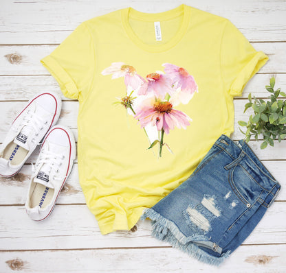 Springtime Floral T-Shirt, Echinacea and Ladybug Tee