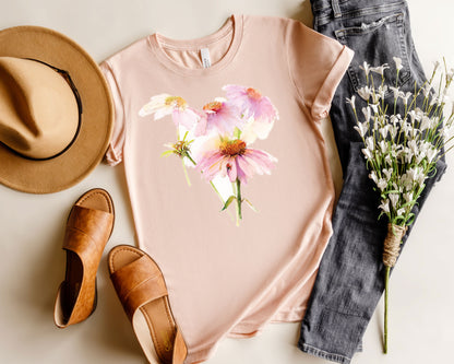 Springtime Floral T-Shirt, Echinacea and Ladybug Tee