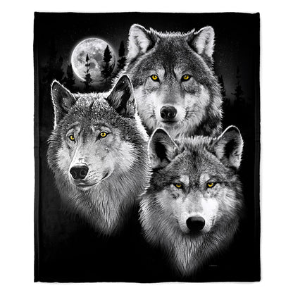 Three Wolves Portrait 50" x 60" Fleece Blanket