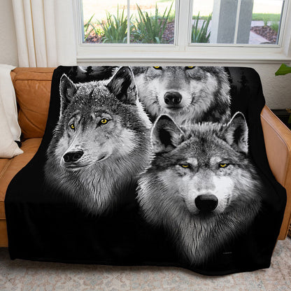 Three Wolves Portrait 50" x 60" Fleece Blanket