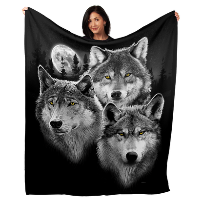 Three Wolves Portrait 50" x 60" Fleece Blanket