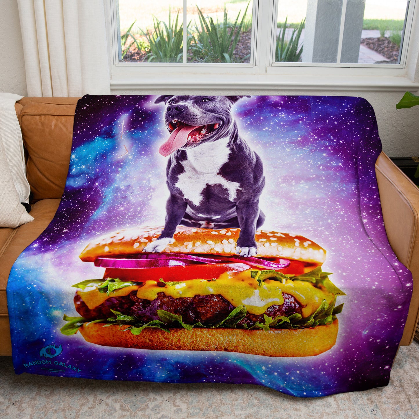 Galaxy Pitbull Riding Hamburger 50" x 60" Fleece Blanket