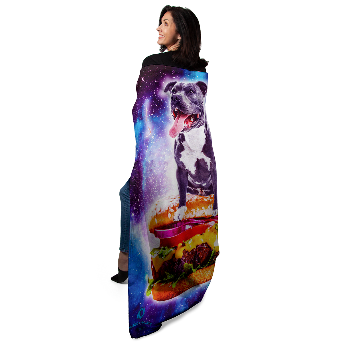 Galaxy Pitbull Riding Hamburger 50" x 60" Fleece Blanket