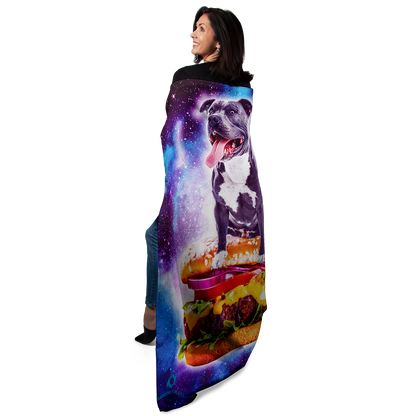 Galaxy Pitbull Riding Hamburger 50" x 60" Fleece Blanket