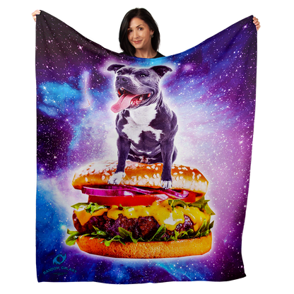 Galaxy Pitbull Riding Hamburger 50" x 60" Fleece Blanket