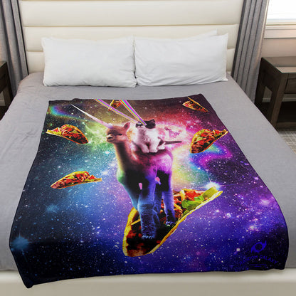 Cosmic Cat Riding Alpacacorn 50" x 60" Fleece Blanket